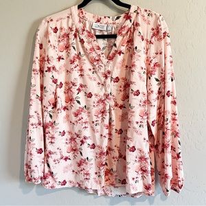 DENIM & CO pink floral blouse